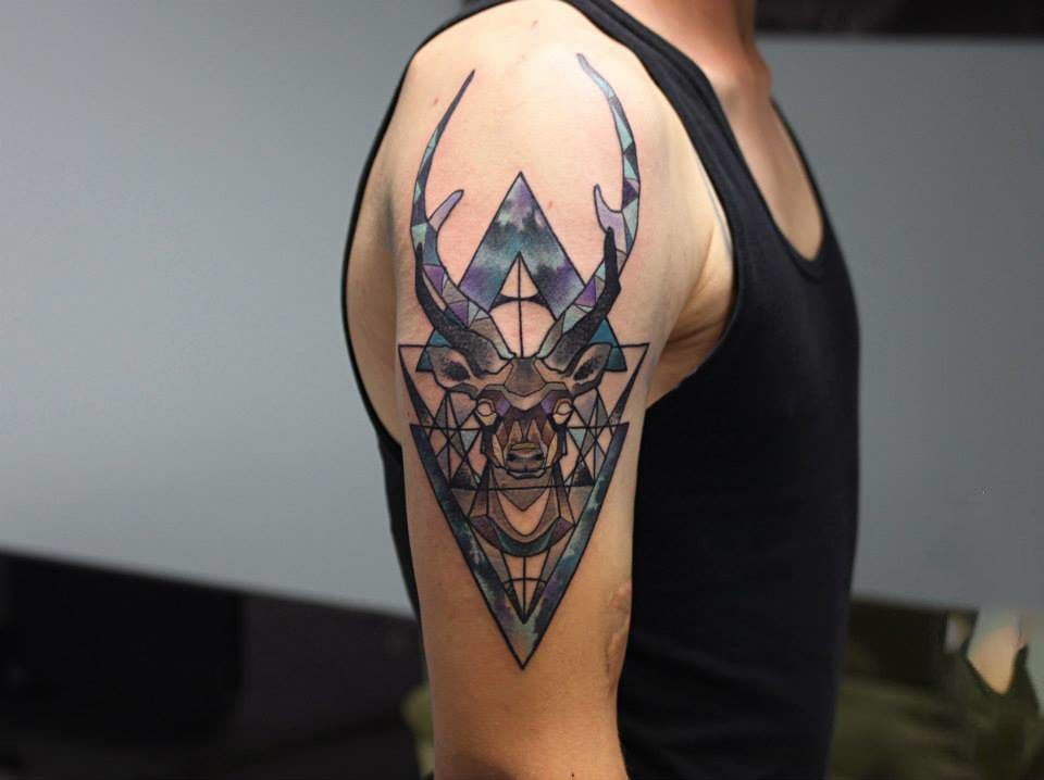 Abstract Deer animal Tattoo n Right Half Sleeve