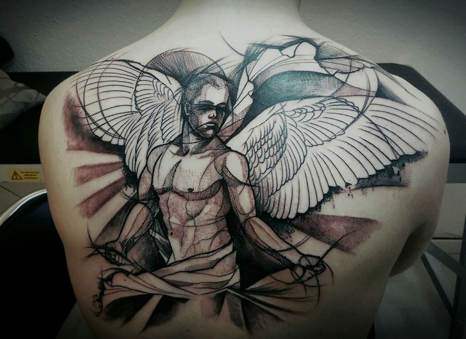 Angel back men tattoo