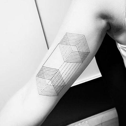 Arm Optical Illusion Geometric Tattoo