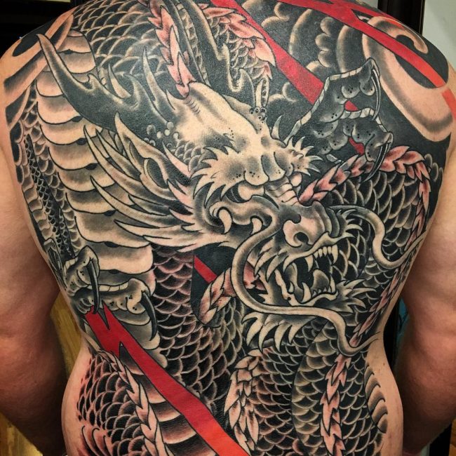 Attention Grabbing Dragon men ful back Tattoo