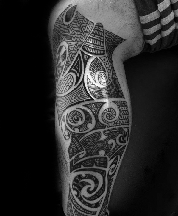 Awesome Polynesian Leg Tattoo