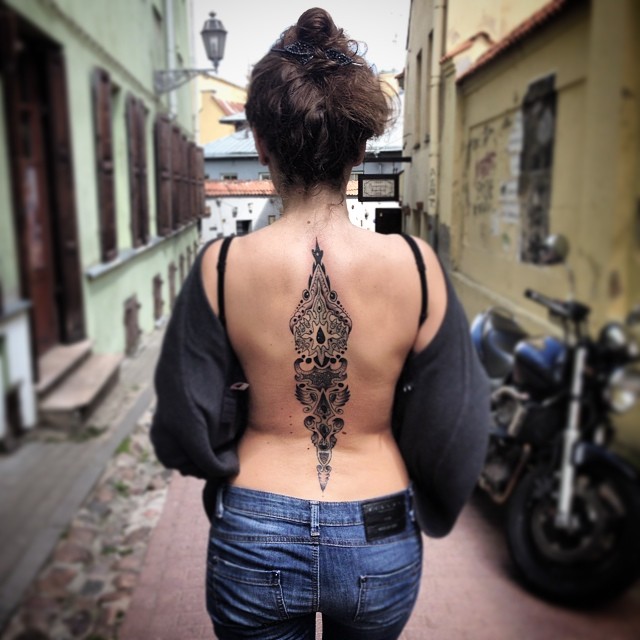 Black Tribal girl Back Tattoo
