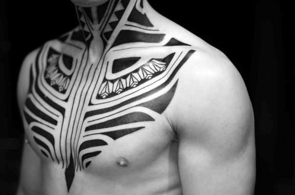 Black ink tribal tattoos for mens chest