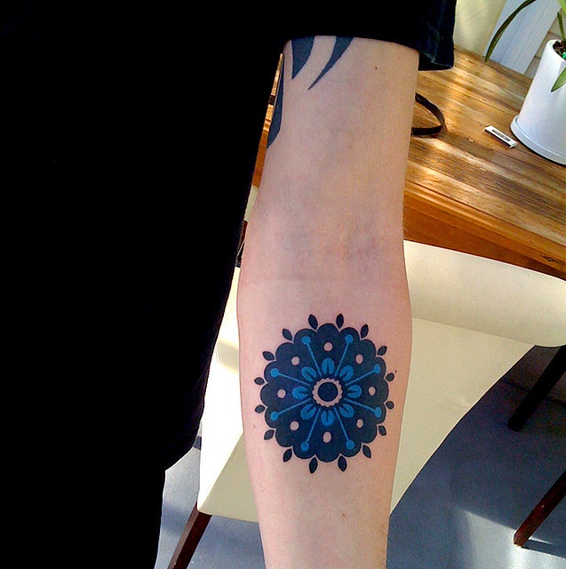 Blue Mandala Tattoo On The Forearm