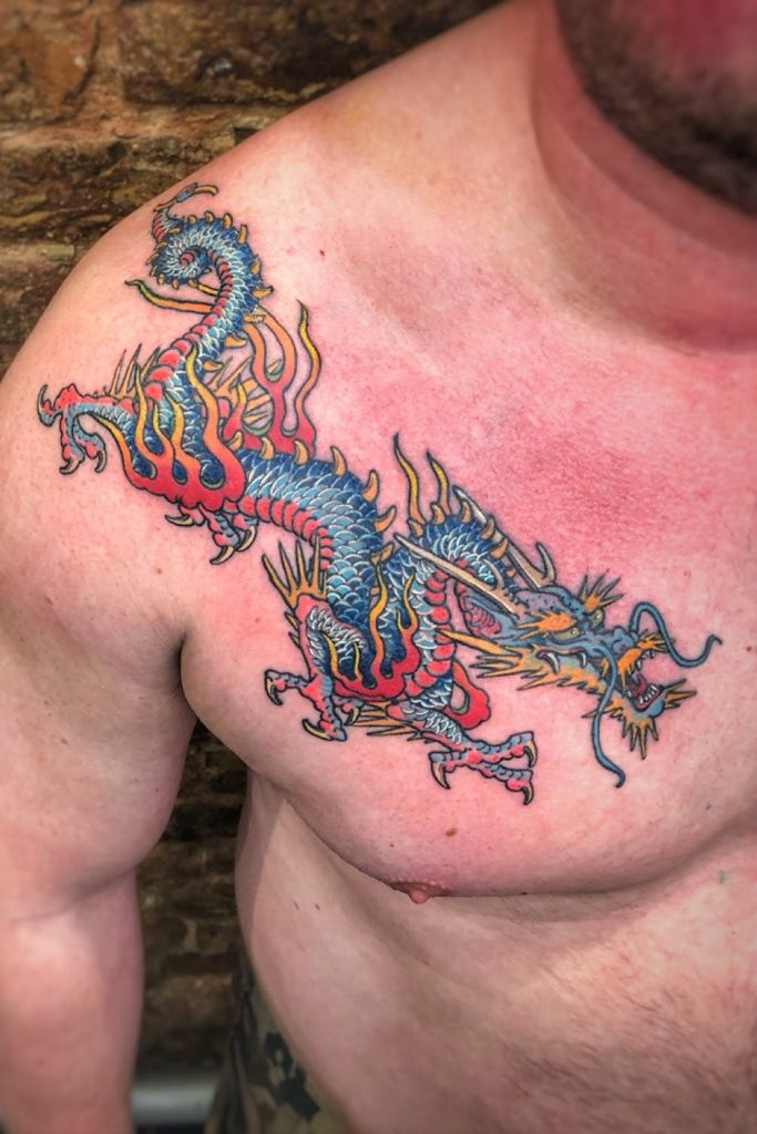 Boy Rigth Chest color dragon tattoo