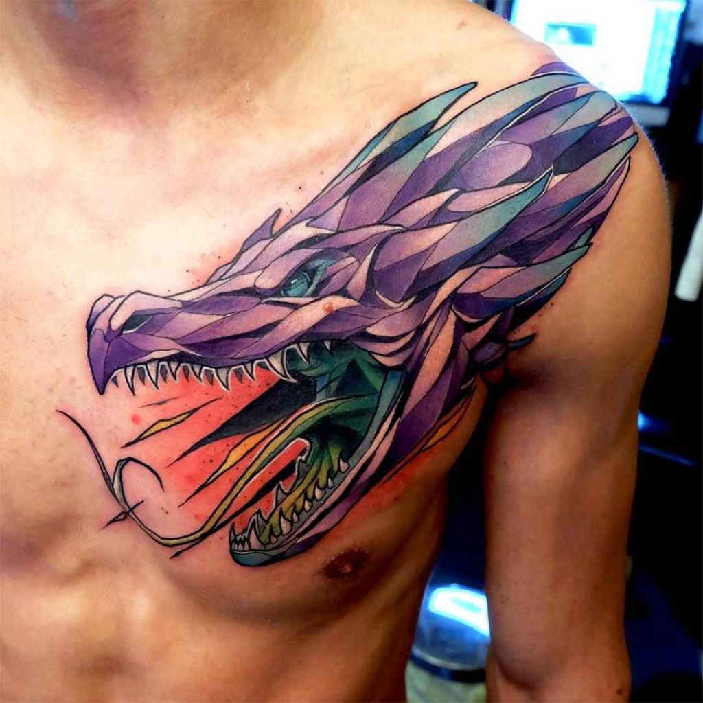 Chest color dragon tattoo