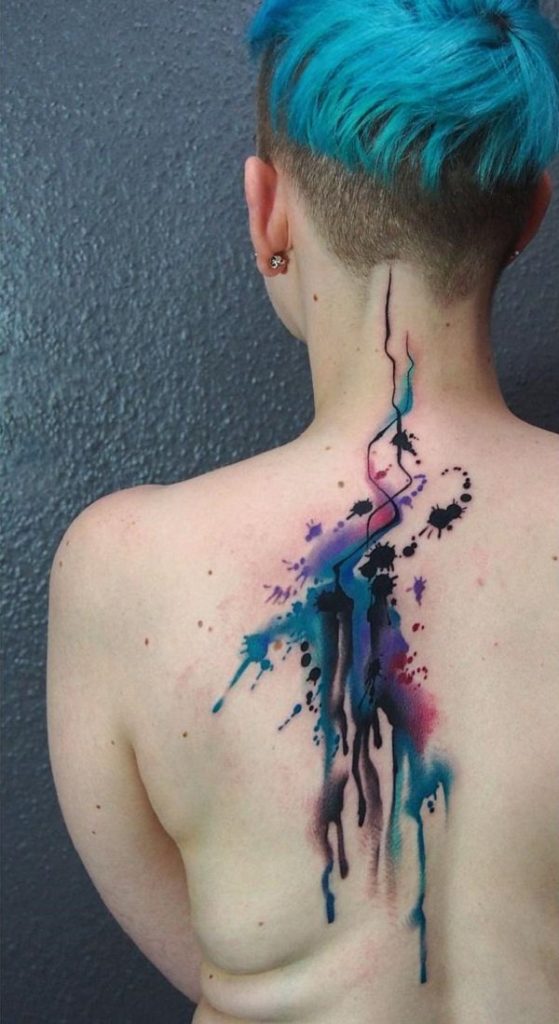 Colorful abstract back tattoo
