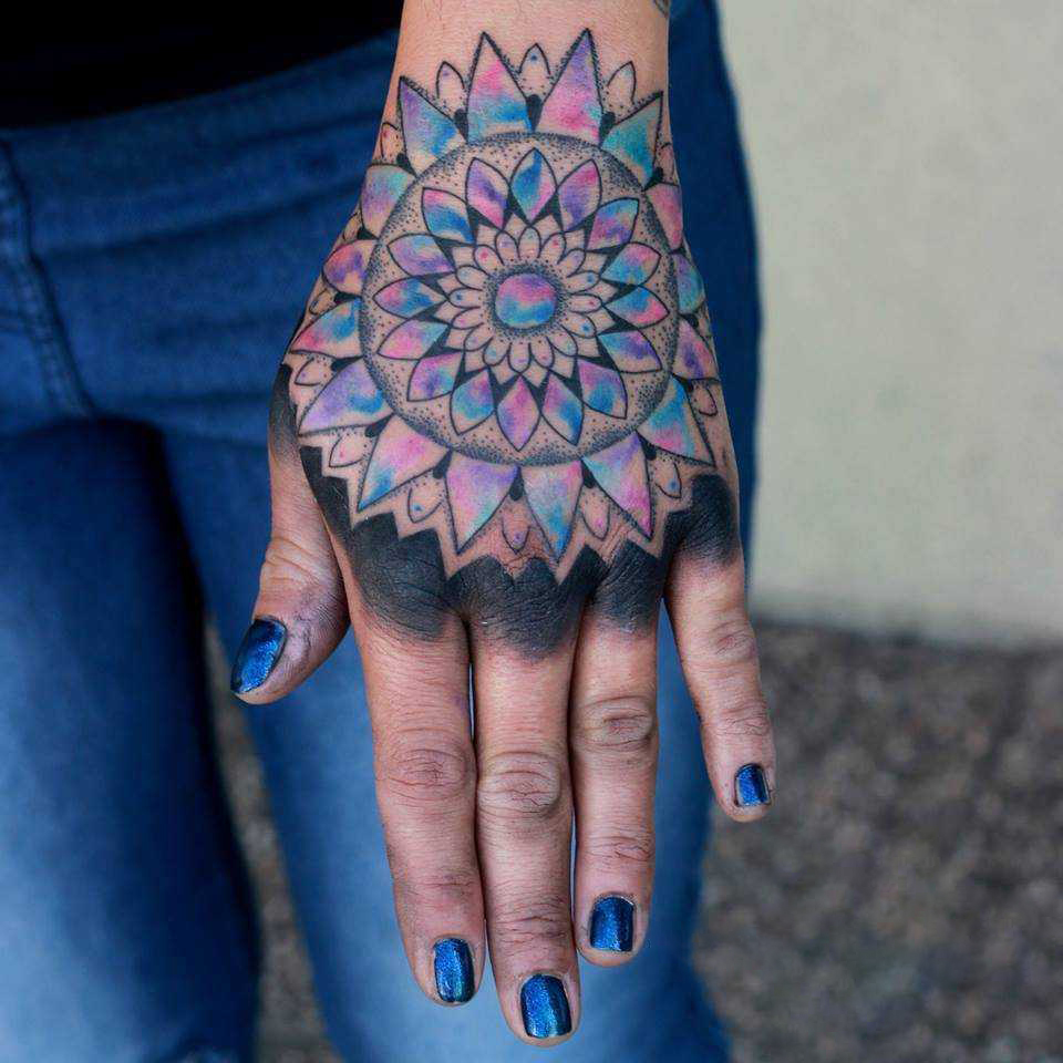 Colorful Blue and violet mandala tattoo