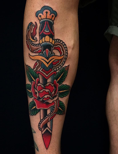 Dagger rose tattoo