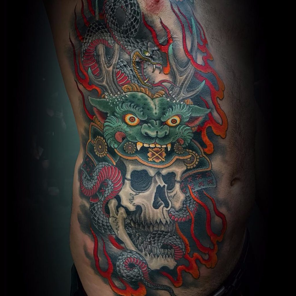 Death always comes side dragon tattoo