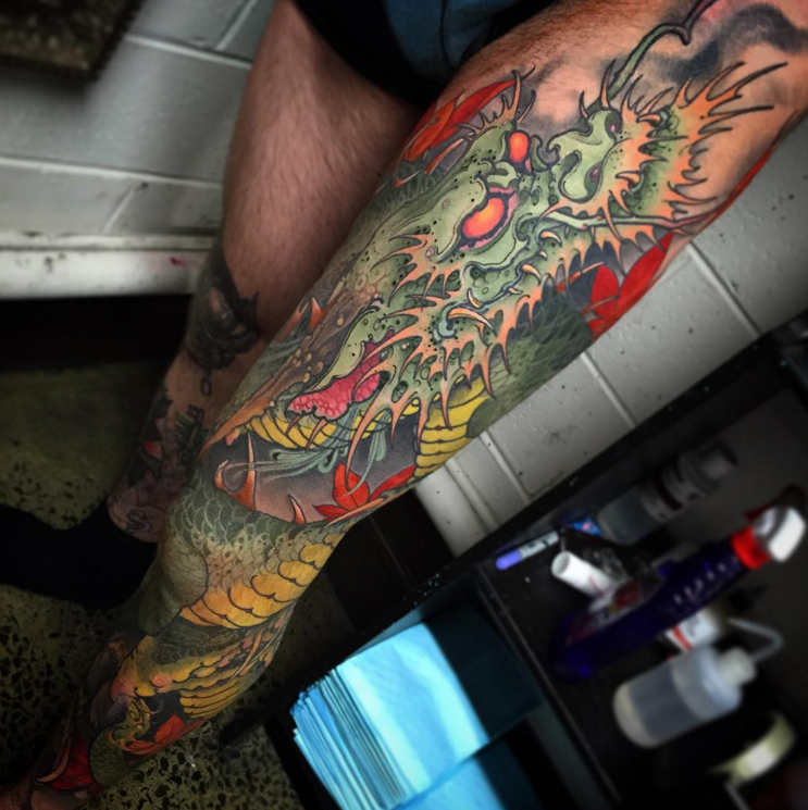 Dragon Leg Sleeve Tattoo