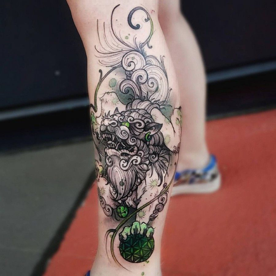 Dragon guardian watercolor tattoo