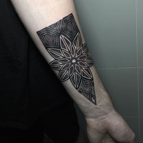 Full Black Mandala Tattoo On The Wrist