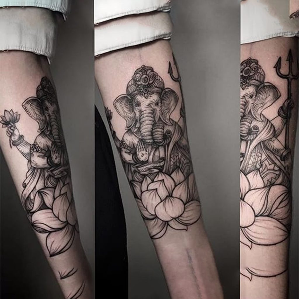 Ganesh girl and man hand tattoo