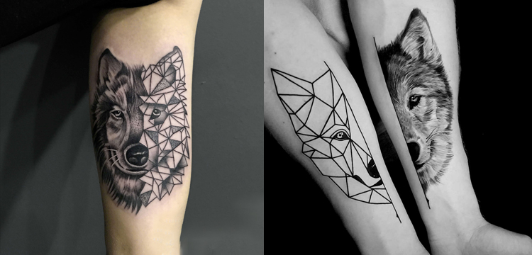 Geometric wolf tattoo