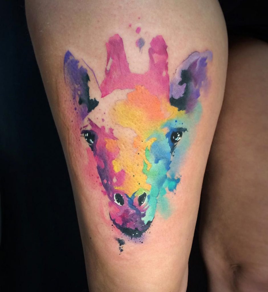 Giraffe watercolor tattoo