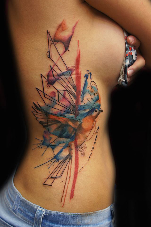 Girl bird side Abstract tattoo