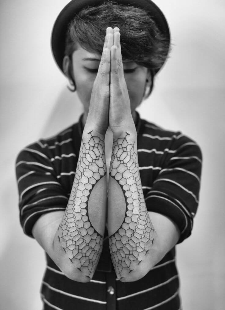 Hexagonal Design Tattoo on Both Hand