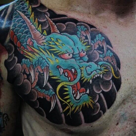 Japanese Dragon Tattoo On Man Chest