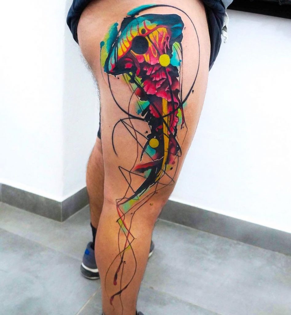 Jellyfish leg side tattoo