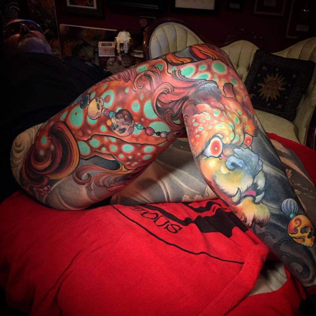 Left leg Gogue Dragons tattoo