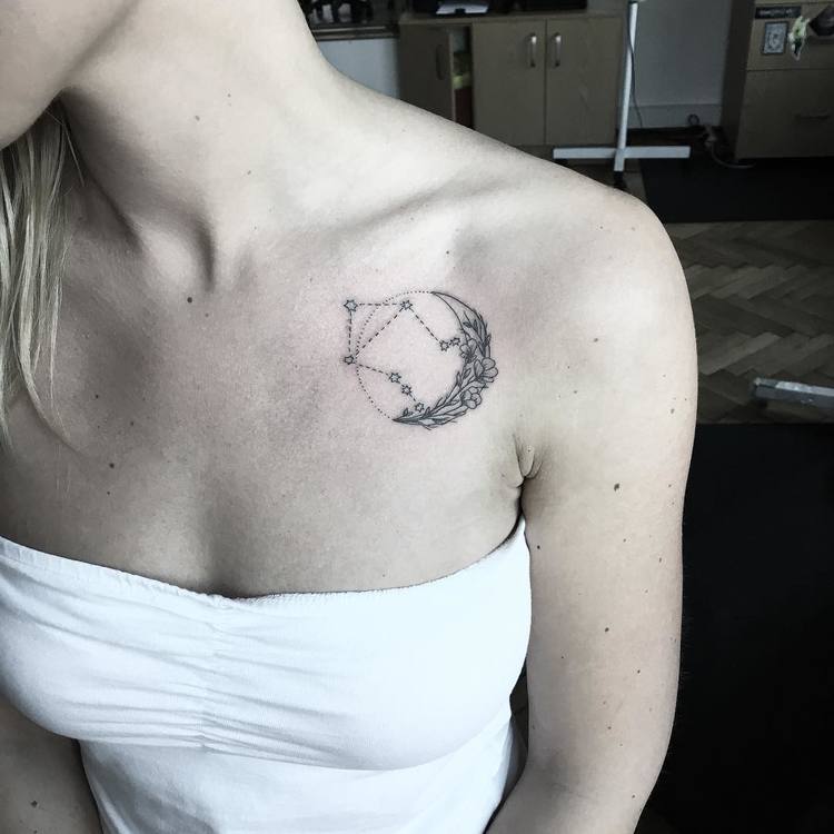 Libra constellation and floral crescent moon
