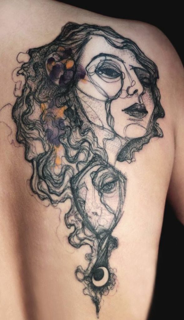 Line-girl back Abstract tattoo