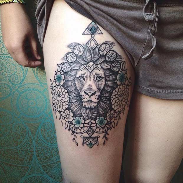 Lion tattoo thigh mandala lion tattoo