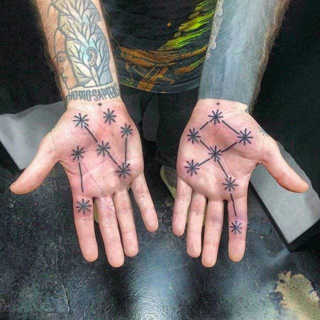 Minerva Constellation palm tattoo