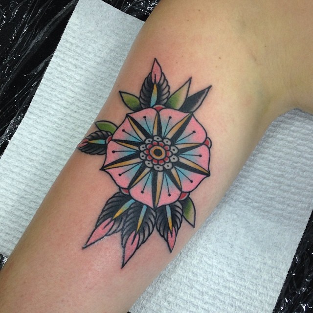 Neo traditional flower tattoo
