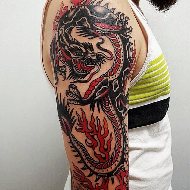 american traditional old school dragon tattoo american traditional old school dragon tattoo