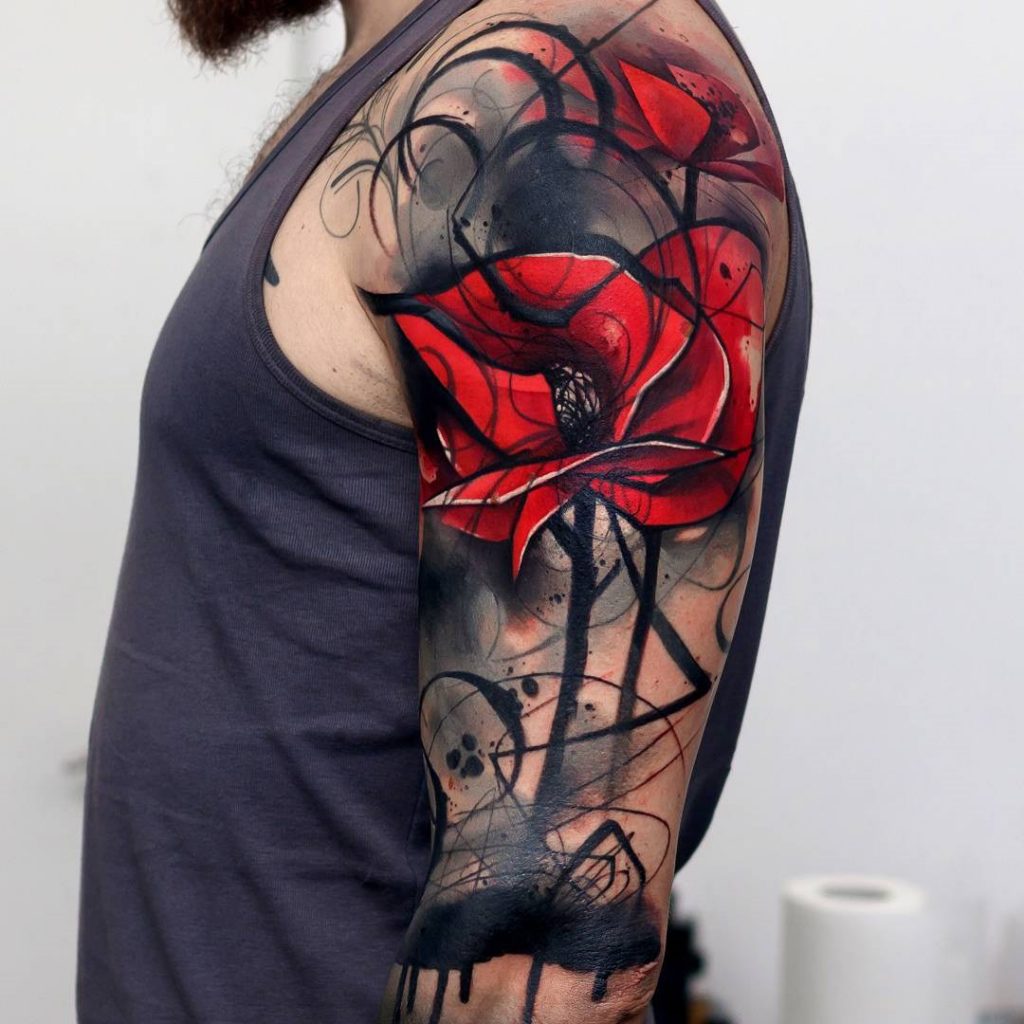 Poppies mens arm tattoo