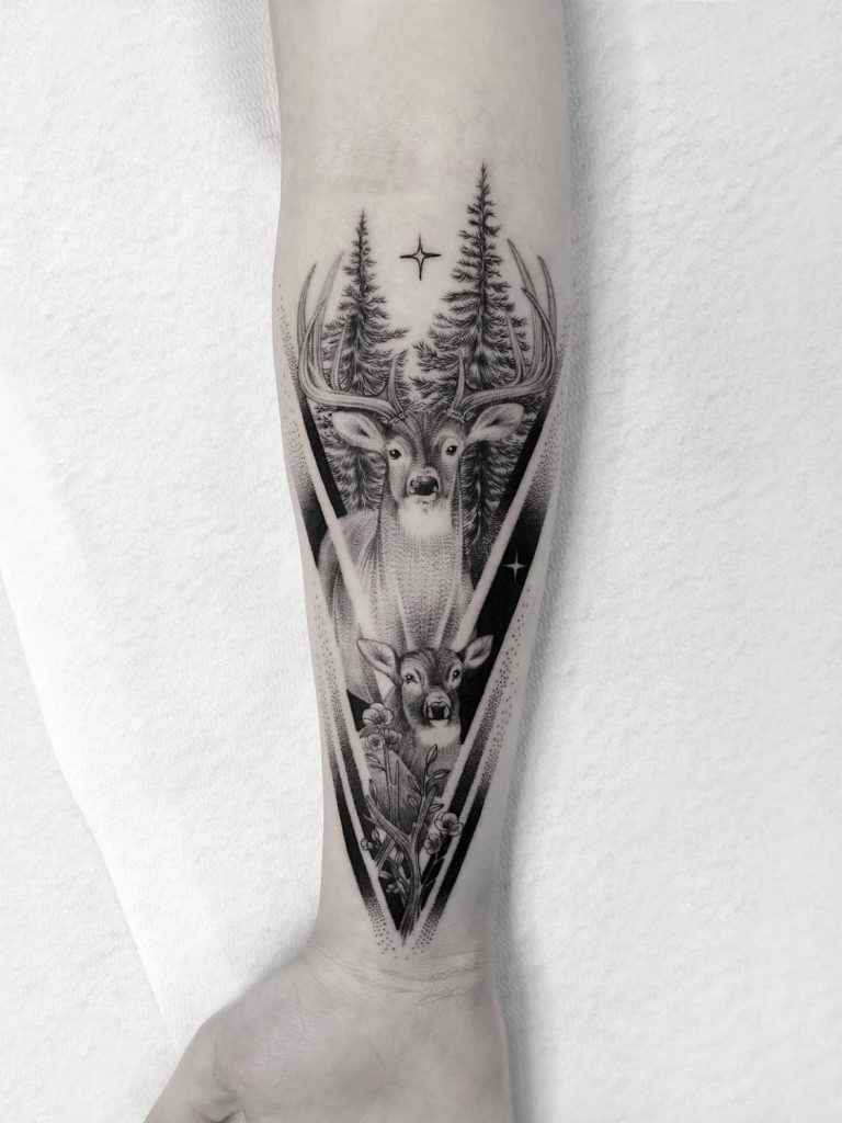 Reindeer mandala animal tattoo