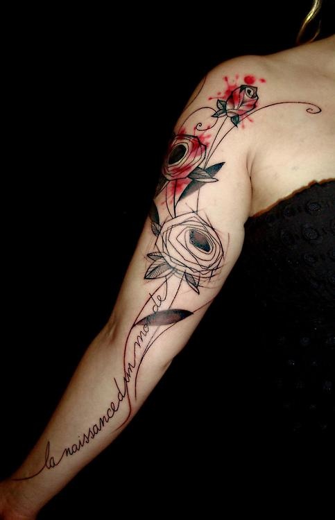 Rose girl forearm abstract tattoo