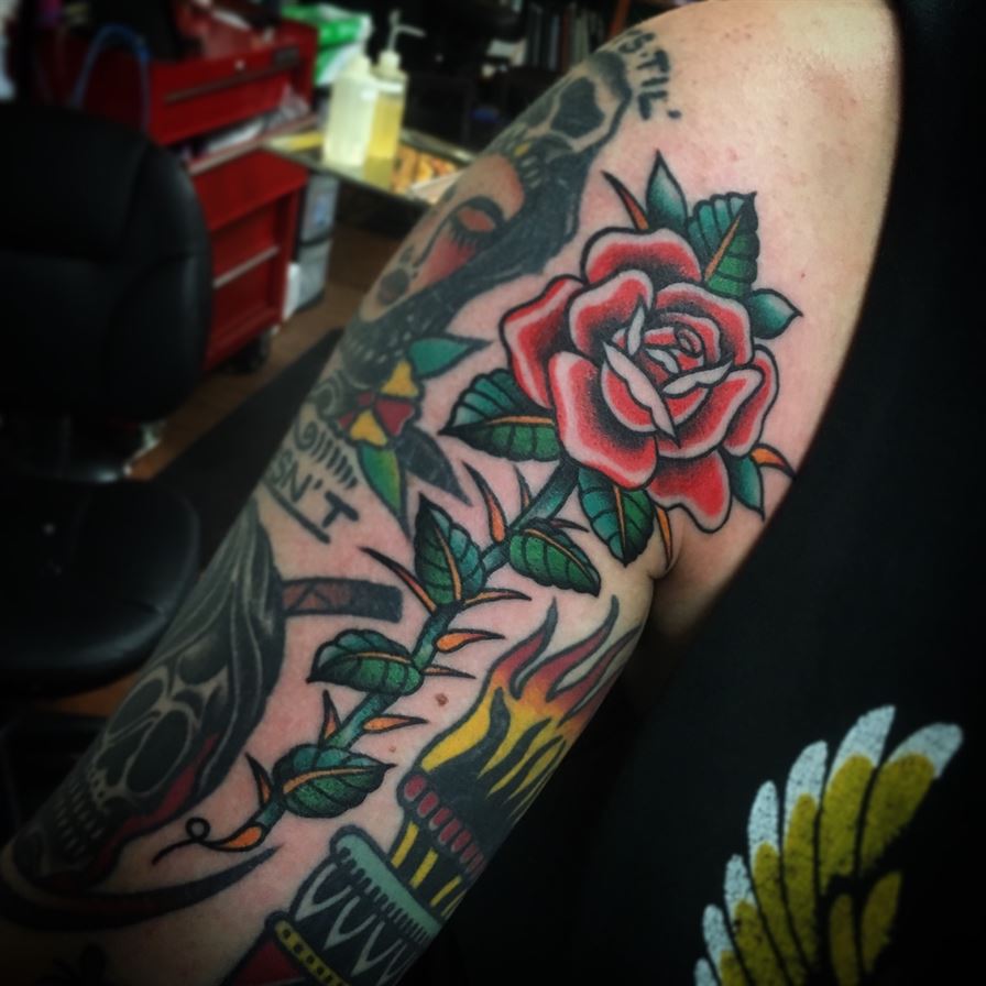 Rose with thorns Traditional tattoo