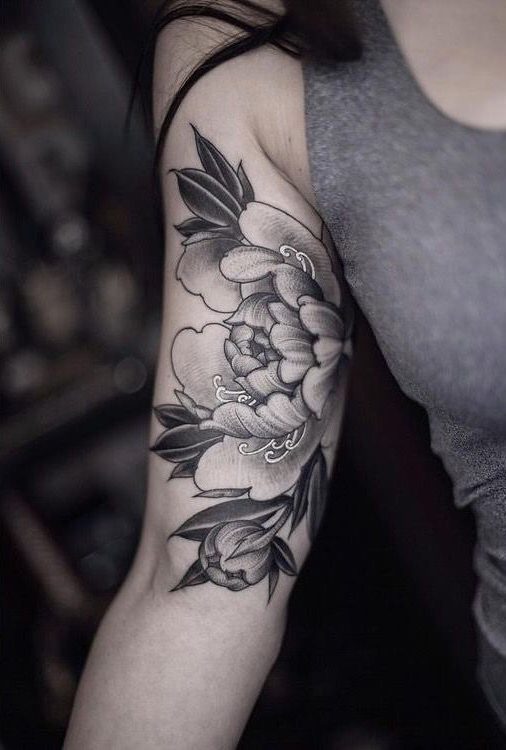 Shoulder black rose tattoo