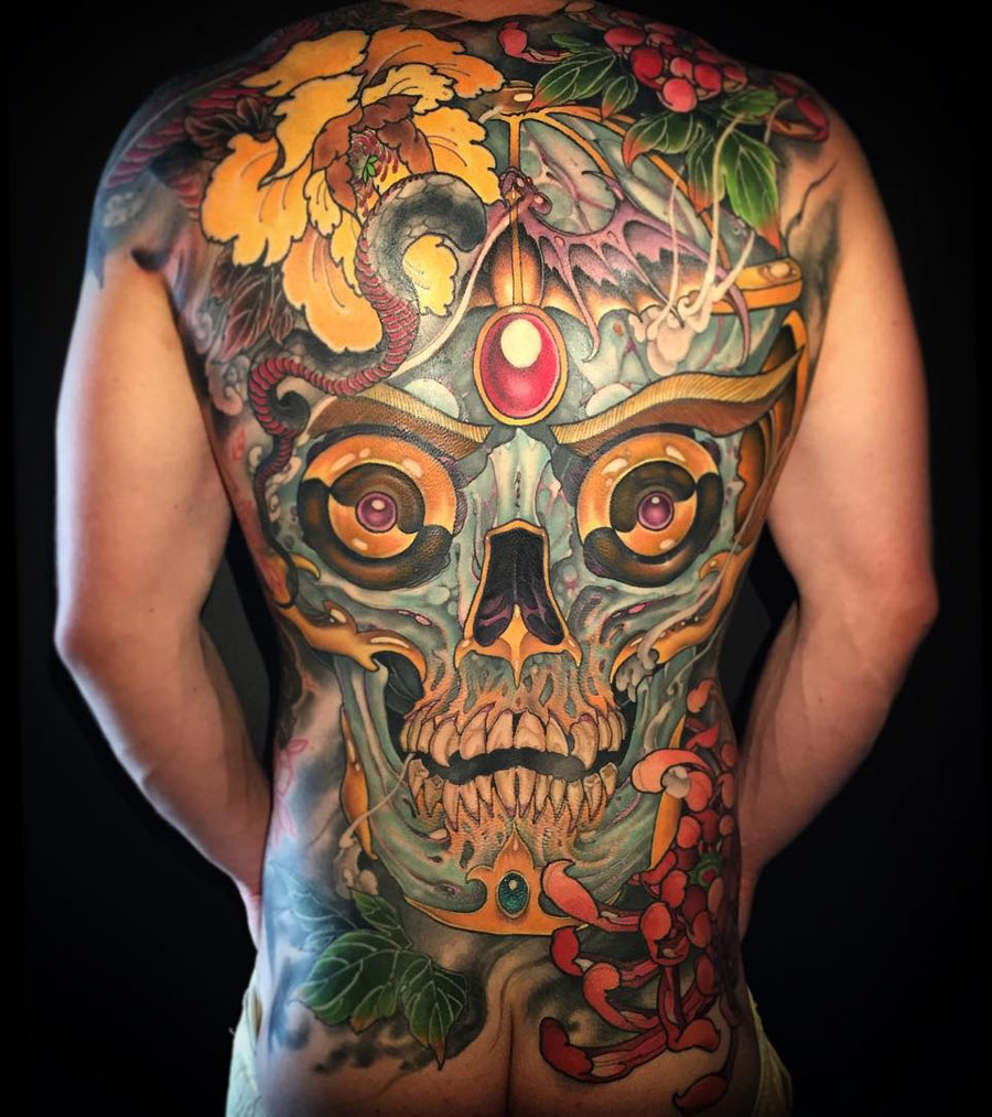 Skull full back Abstract tattoo