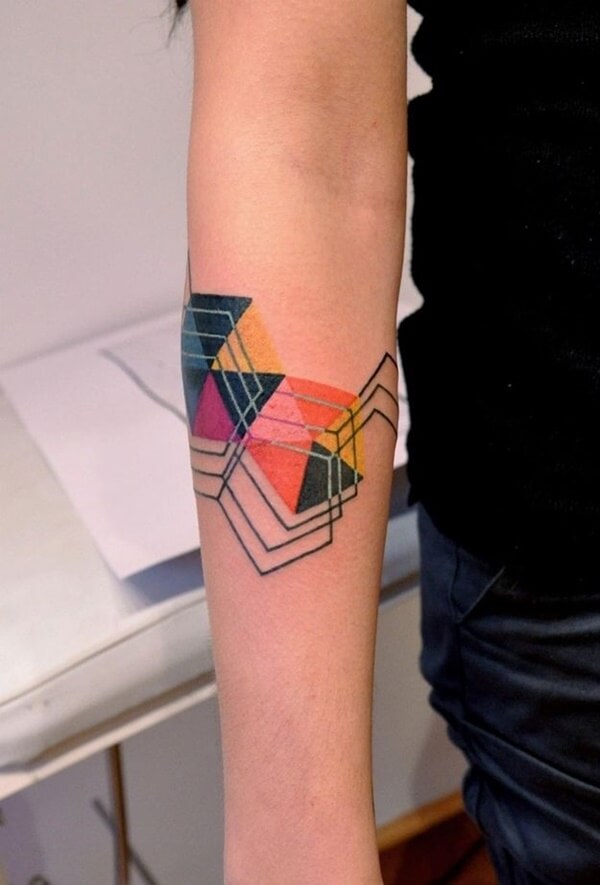 Staggered Multi Colored Pentagons Tattoo