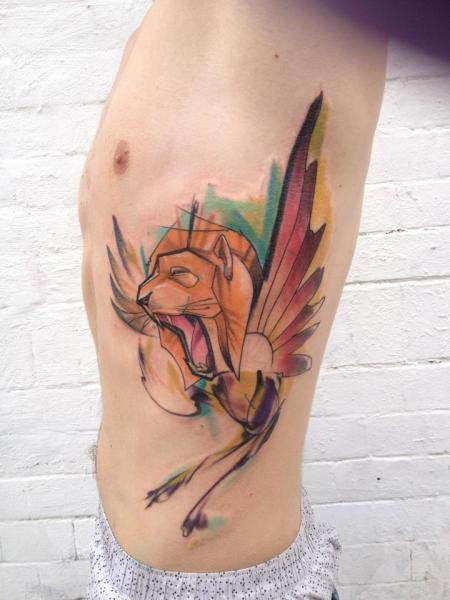 Tattoo side abstract lion bird men tattoo
