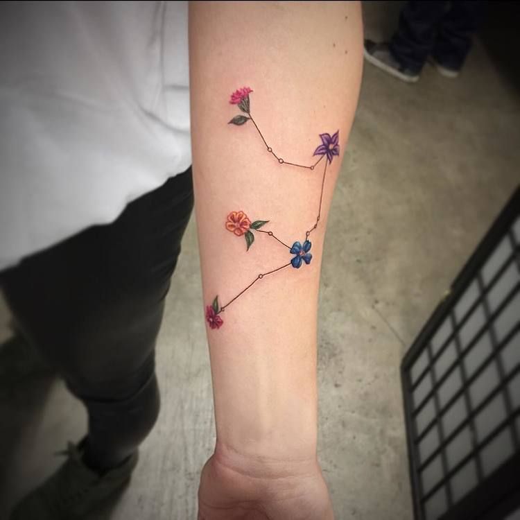 Taurus Constellation Tattoo With Flowers