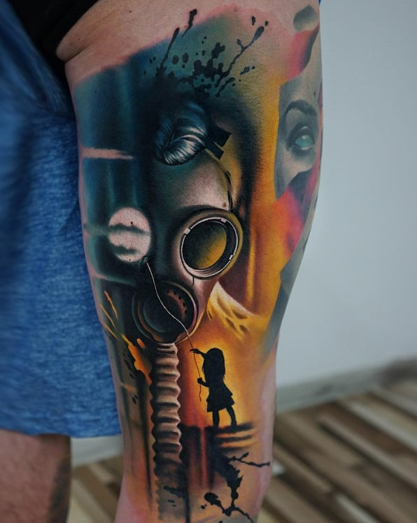 Thigh Color Abstract tattoo
