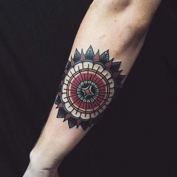 Traditional Style Mandala Forearm Tattoo