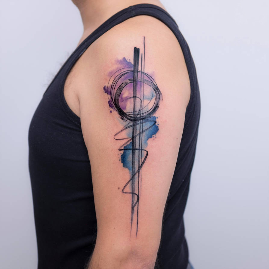 Watercolor abstract men shoulder tattoo
