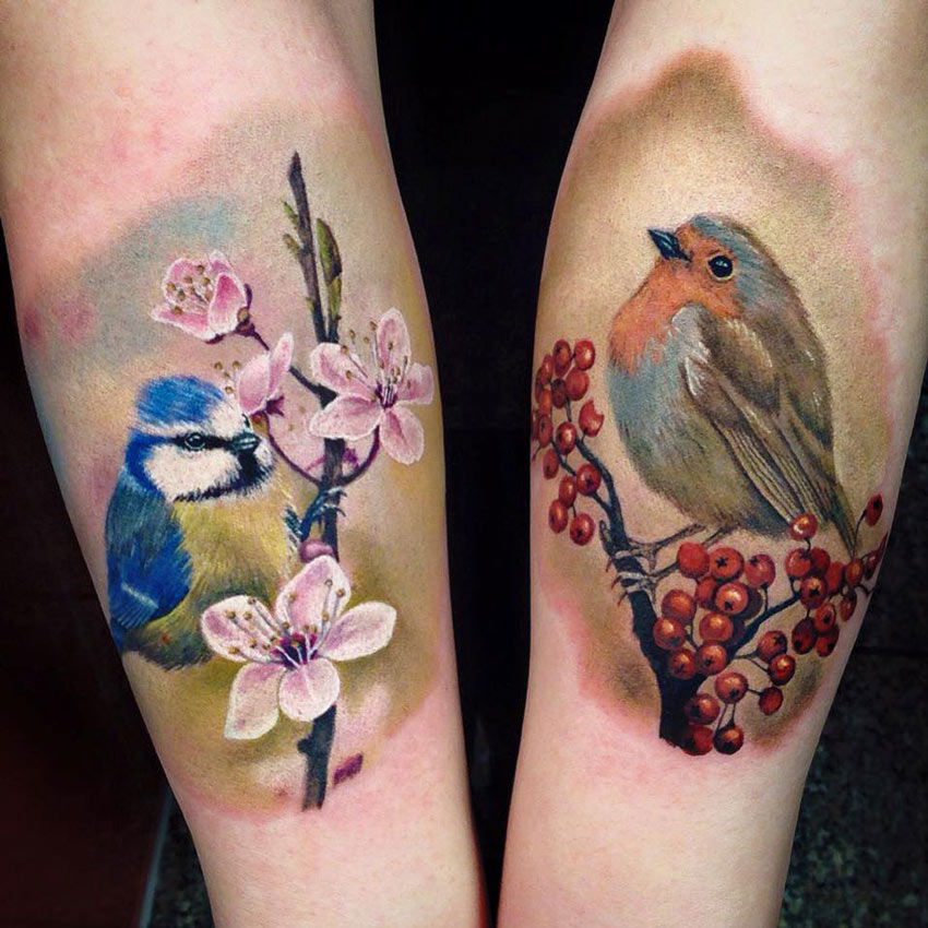 blue tit robin bird tattoos
