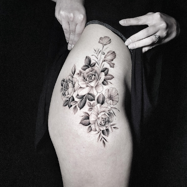 floral hip tattoos