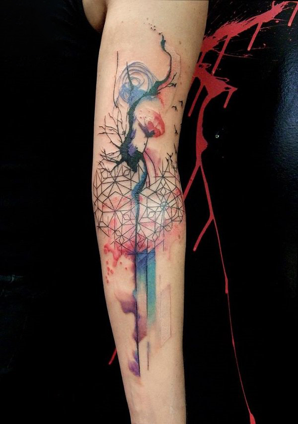 watercolor abstract sleeve tattoo