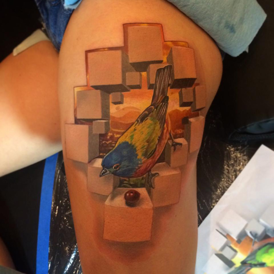 3D Thigh Tattoo