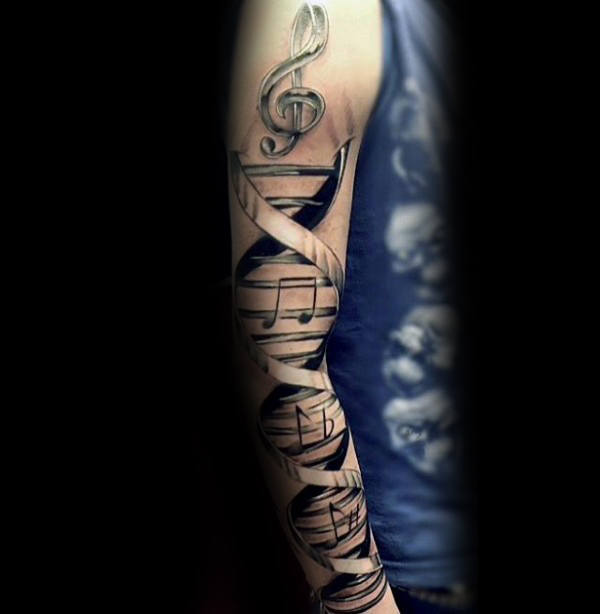 3d dna music note mens sleeve tattoo
