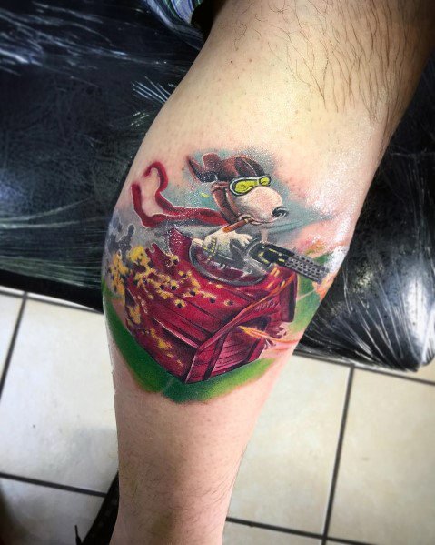 3d leg calf tattoo snoopy ideas for guys