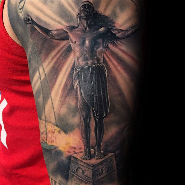 3d male libra balance scale tattoo sleeve